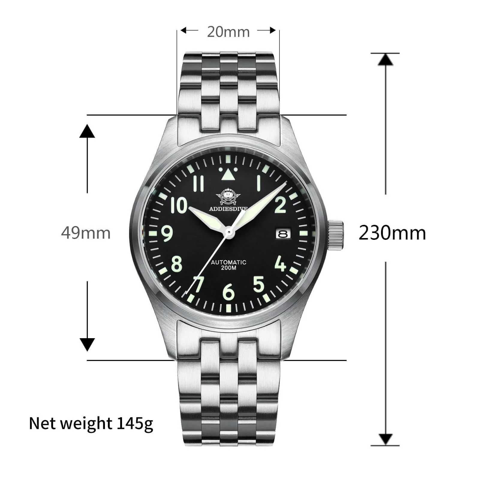 ADDIESDIVE 39mm Automatyczny zegarek, Pasek stalowy (MY-H2)