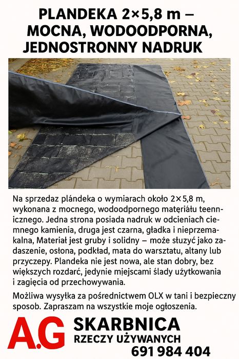 Plandeka 2×5,8 m – mocna, wodoodporna, jednostronny nadruk

Na sprzeda