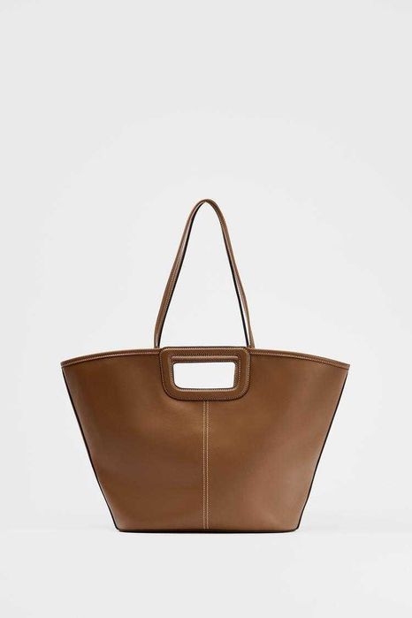 Torebka ZARA brązowa 6041/510 DUŻA torba SHOPPER Z PRZESZYCIAMI wow