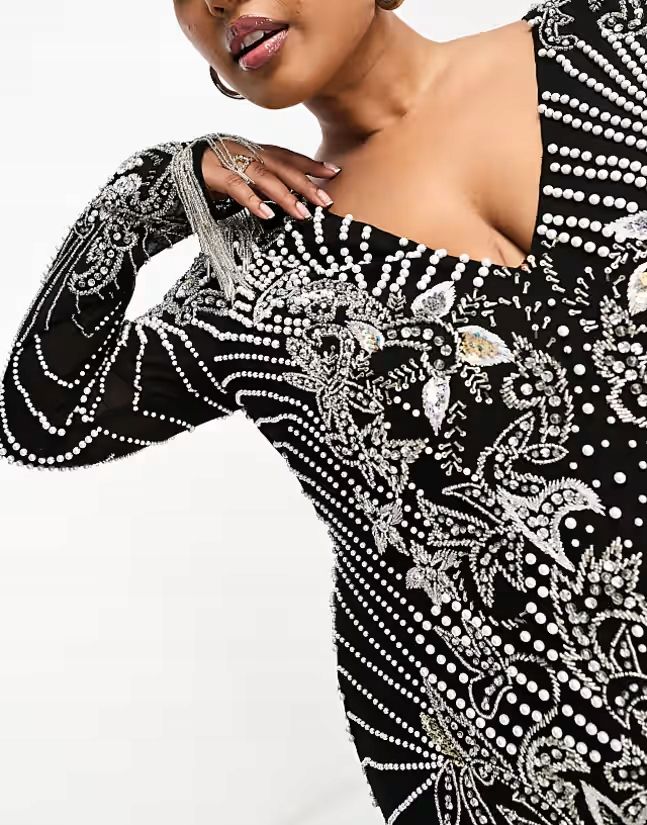 Asos Edition 46 3Xl Sukienka Curve Zdobiona Mini Czarna J28349