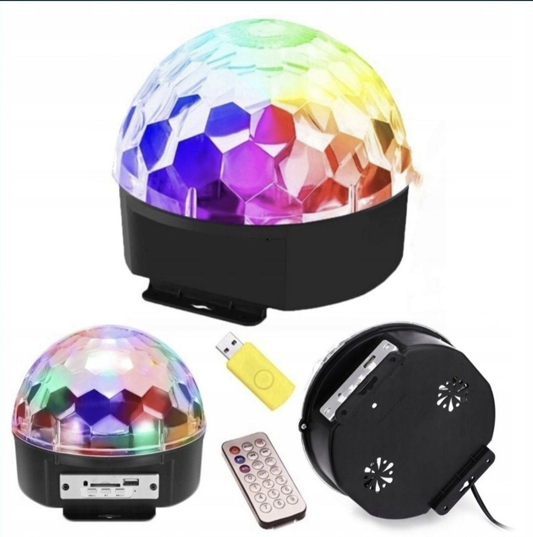 Kula DISCO LED Kula Dyskotekowa PILOT Projektor Głośnik USB RGB SD MP