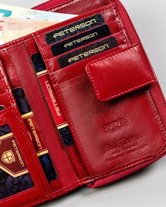 duży, skórzany portfel damski na zatrzask - peterson