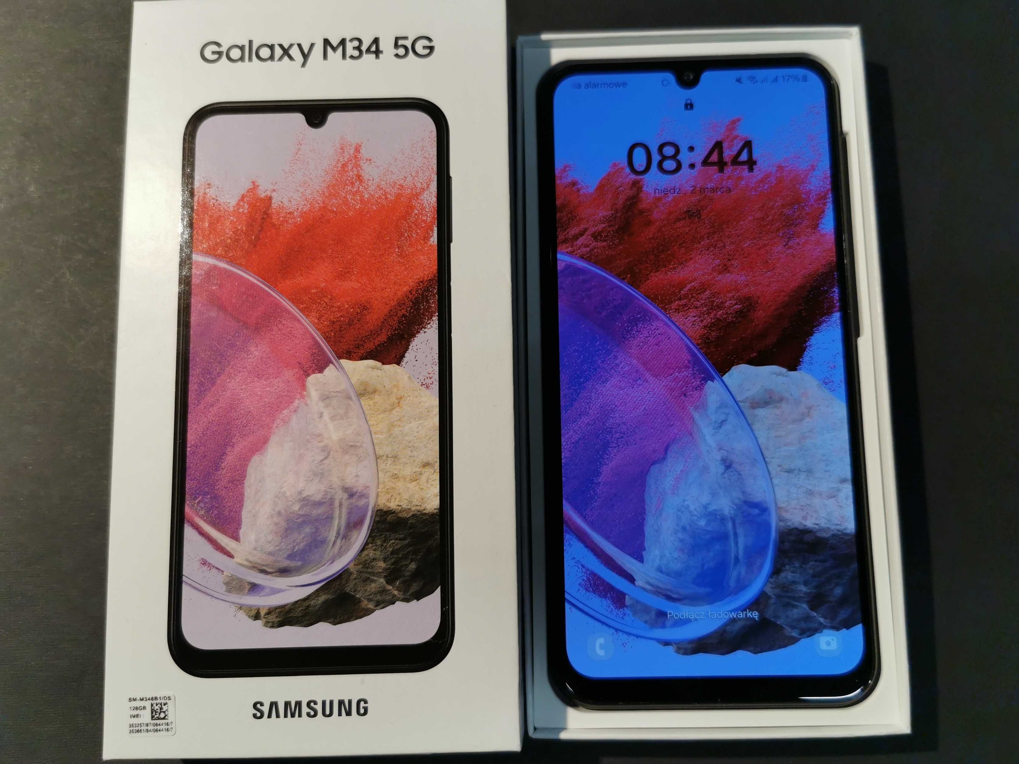 Smartfon Samsung M34 5G ciemny niebieski + case spigen oryginalny bdb