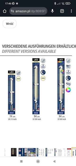 Drążek prysznicowy z podświetlanymi diodami LED, uchwyt prysznicowy
