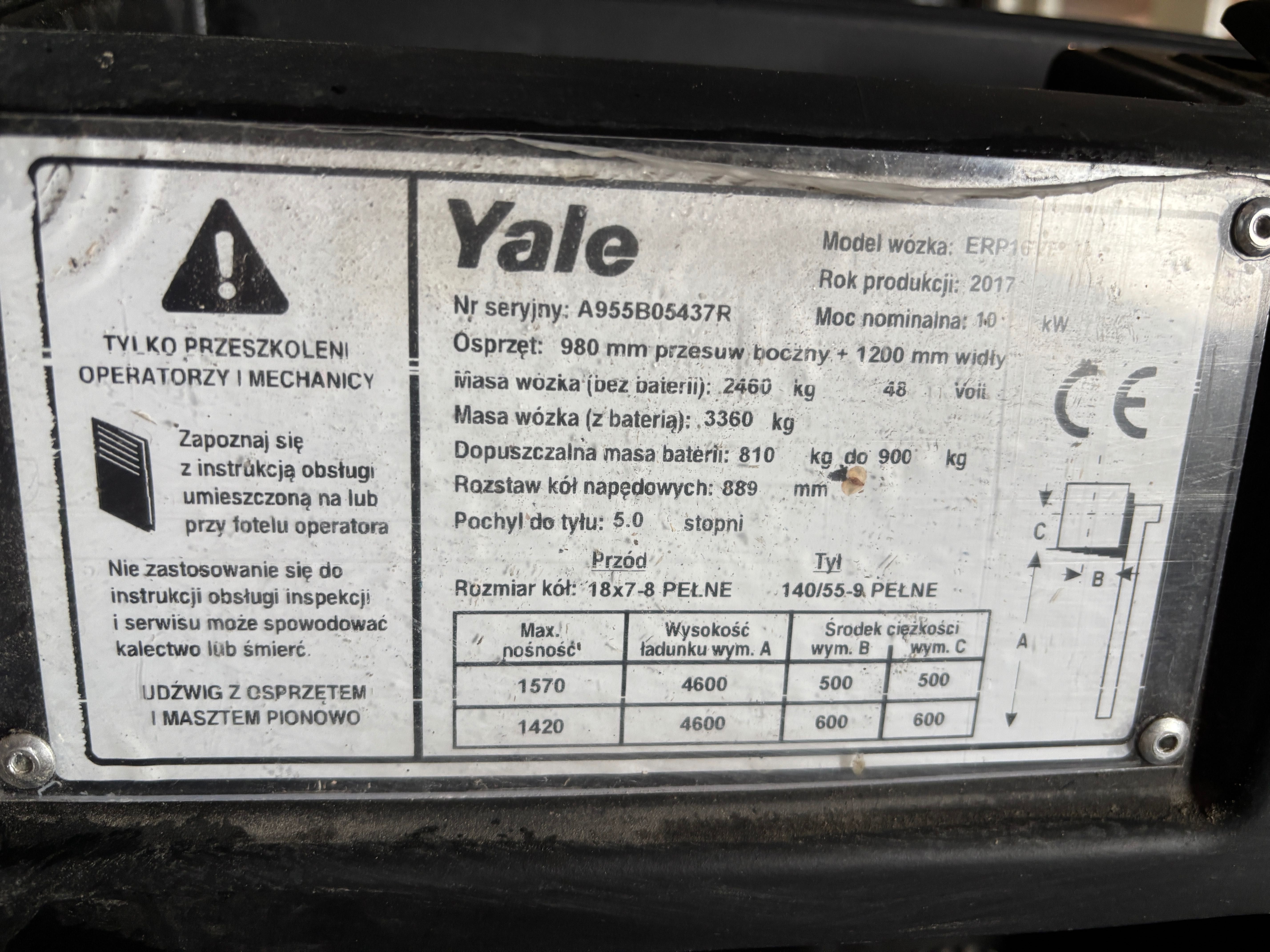 Yale ERP20 VF elektryczny wózek widłowy, Triplex, Bardzo dobry stan