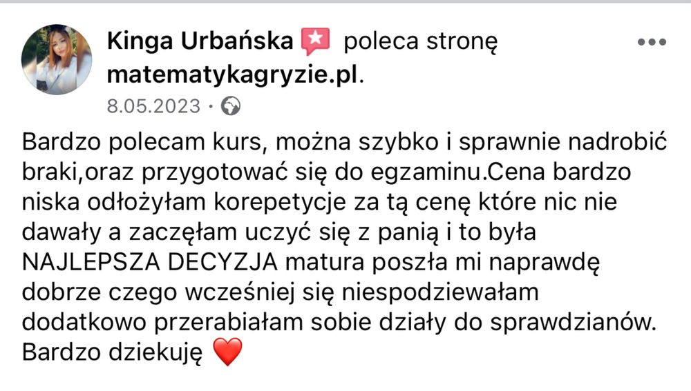 Korepetycje z matematyki z nauczycielką kursu Matematyka Gryzie