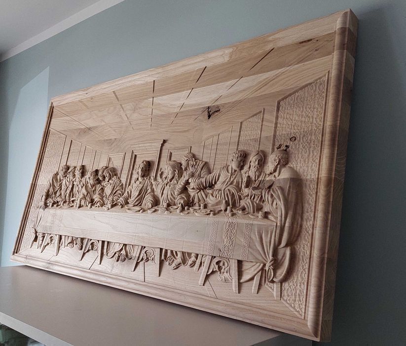 Ostatnia Wieczerza Płaskorzeźba w Drewnie Dębowym