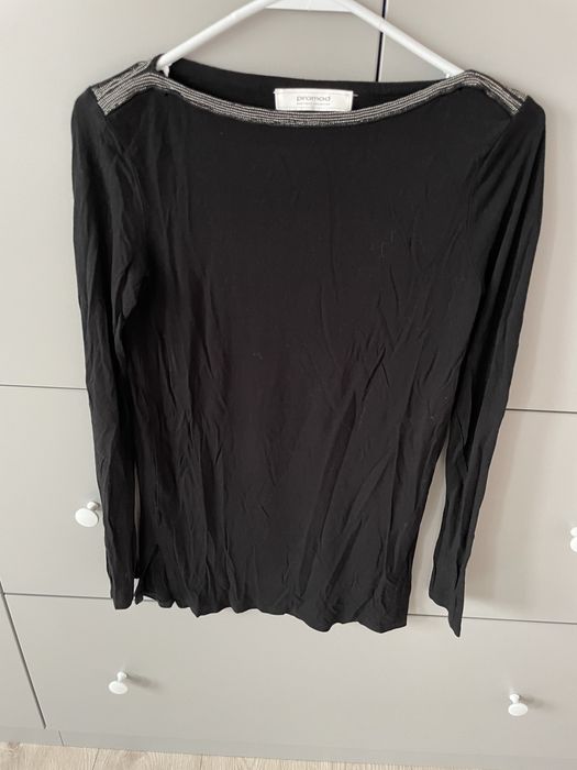 Bluzka czarna t-shirt długi rękaw promod 36 s bawełna