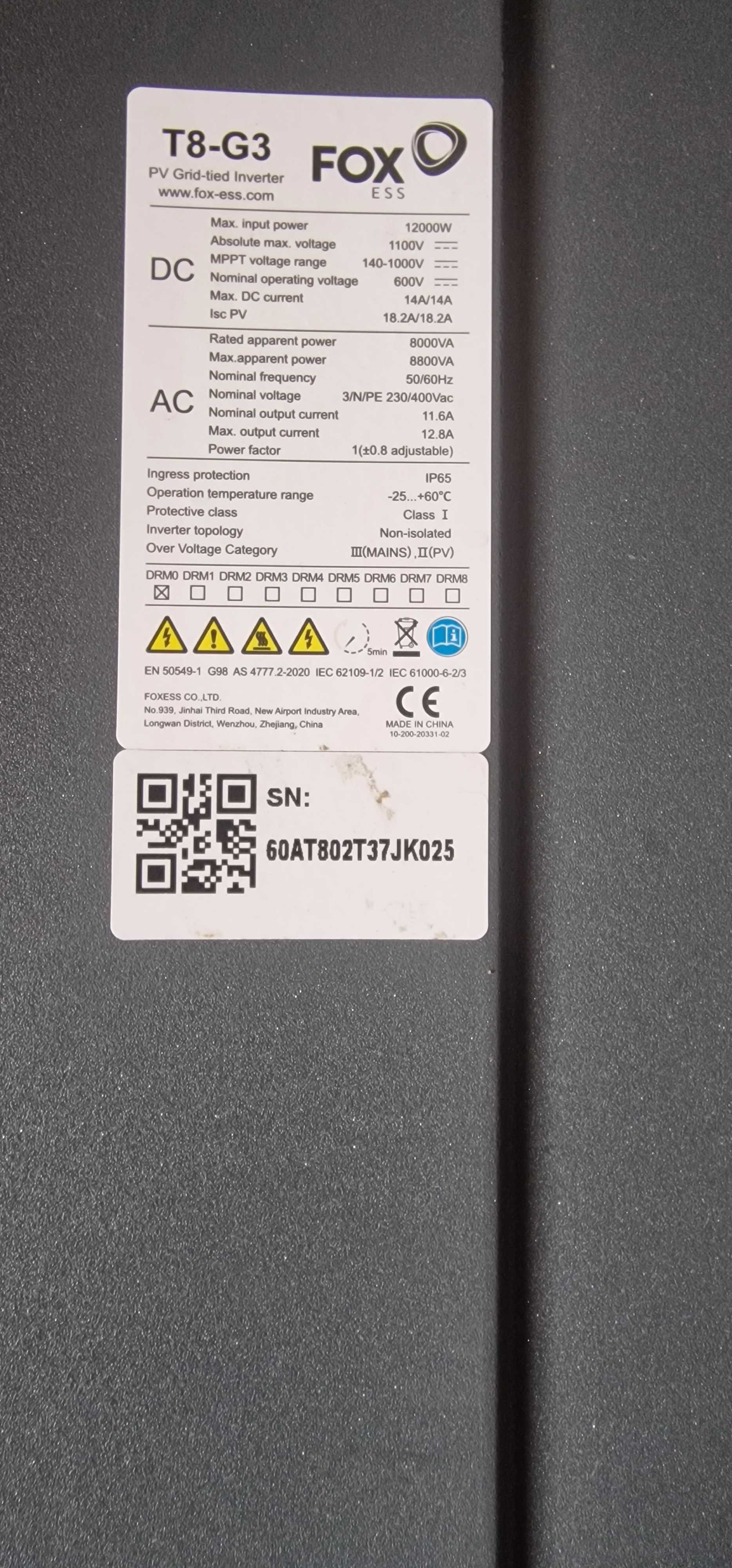 Falownik fotowoltaiki T8-G3 FOX używany
