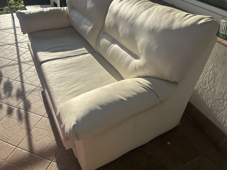 Kanapa sofa biała z funkcją spania ekoskóra