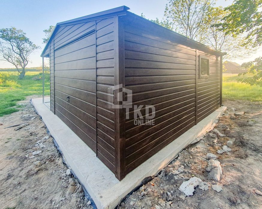 Garaż Blaszany 4,5X6M + Wiata 2M Brama Uchylna Okno Rynny Tkd238