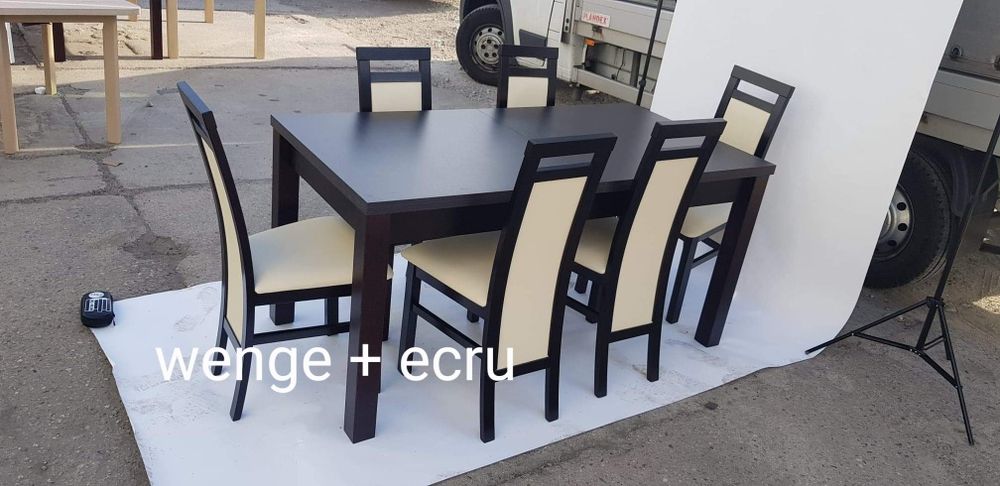 Nowe: Stół 80x160/200 + 6 krzeseł, wenge + ecru , dostawa PL