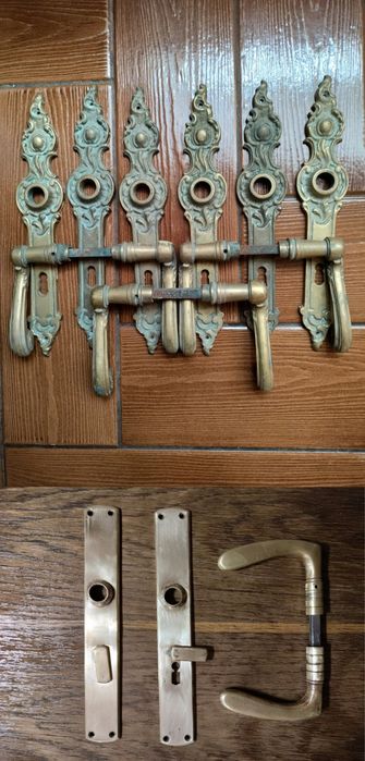 Komplet starych mosiężnych klamek do drzwi