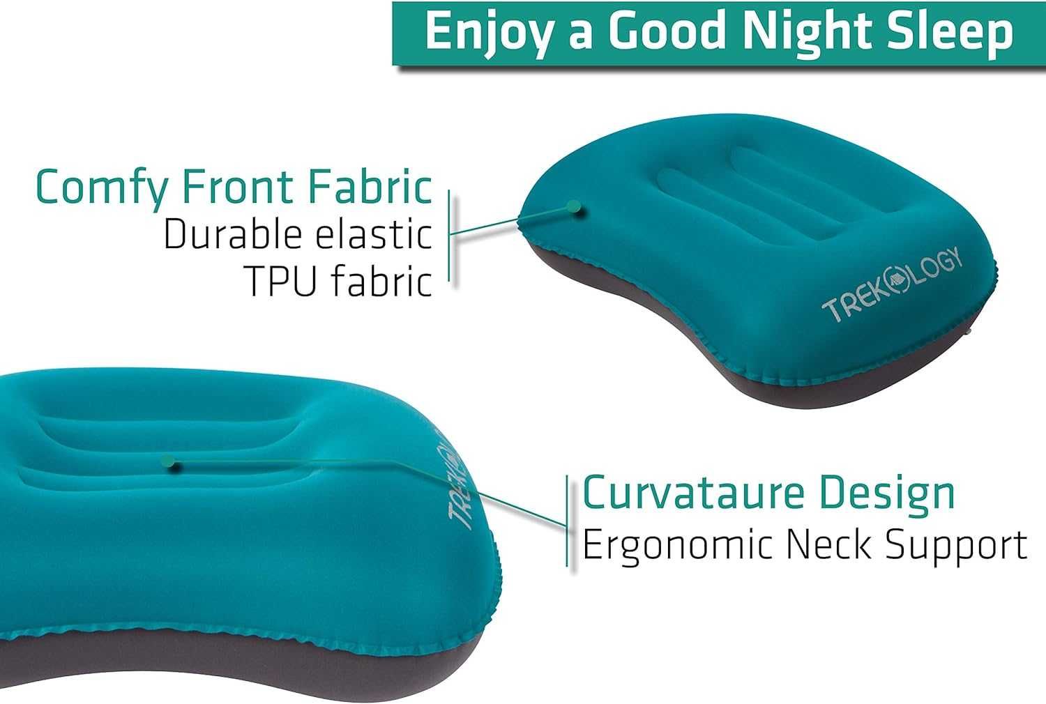 Trekology poduszka ergonomiczna campingowa pompowana turkusowa
