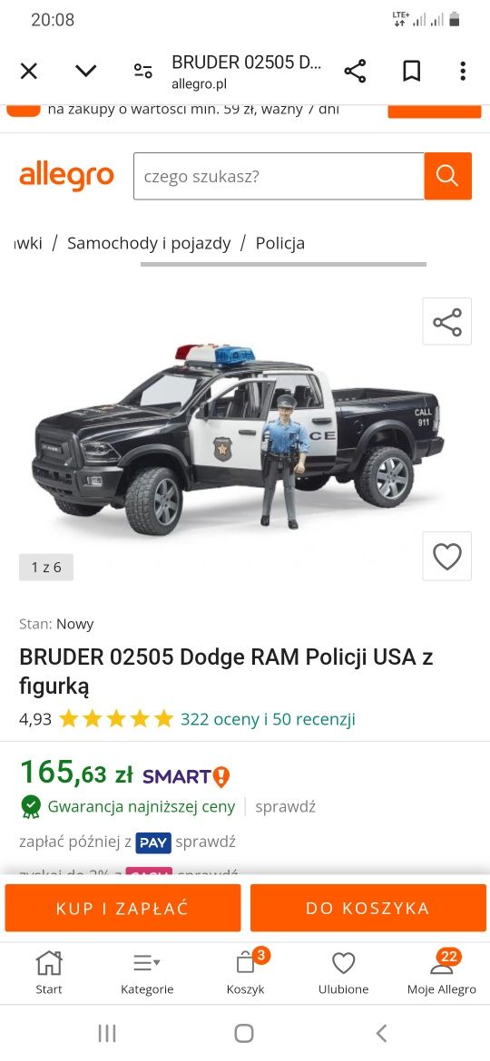 BRUDER 02505 Dodge RAM Policji USA