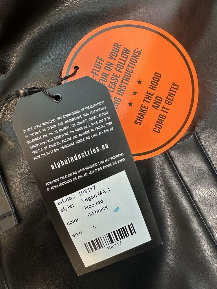 Ocieplana bomberka Alpha Industries, kaptur z futrem, nowa.