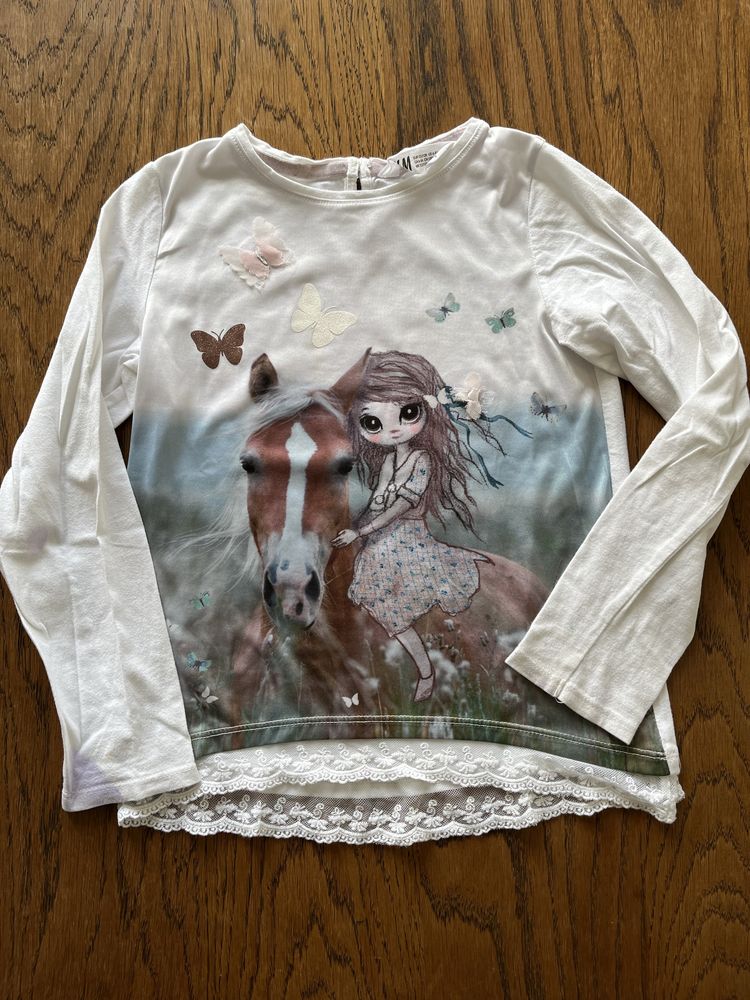 Koszulka z długim rękawem h&m motyw konia rozm 122-128