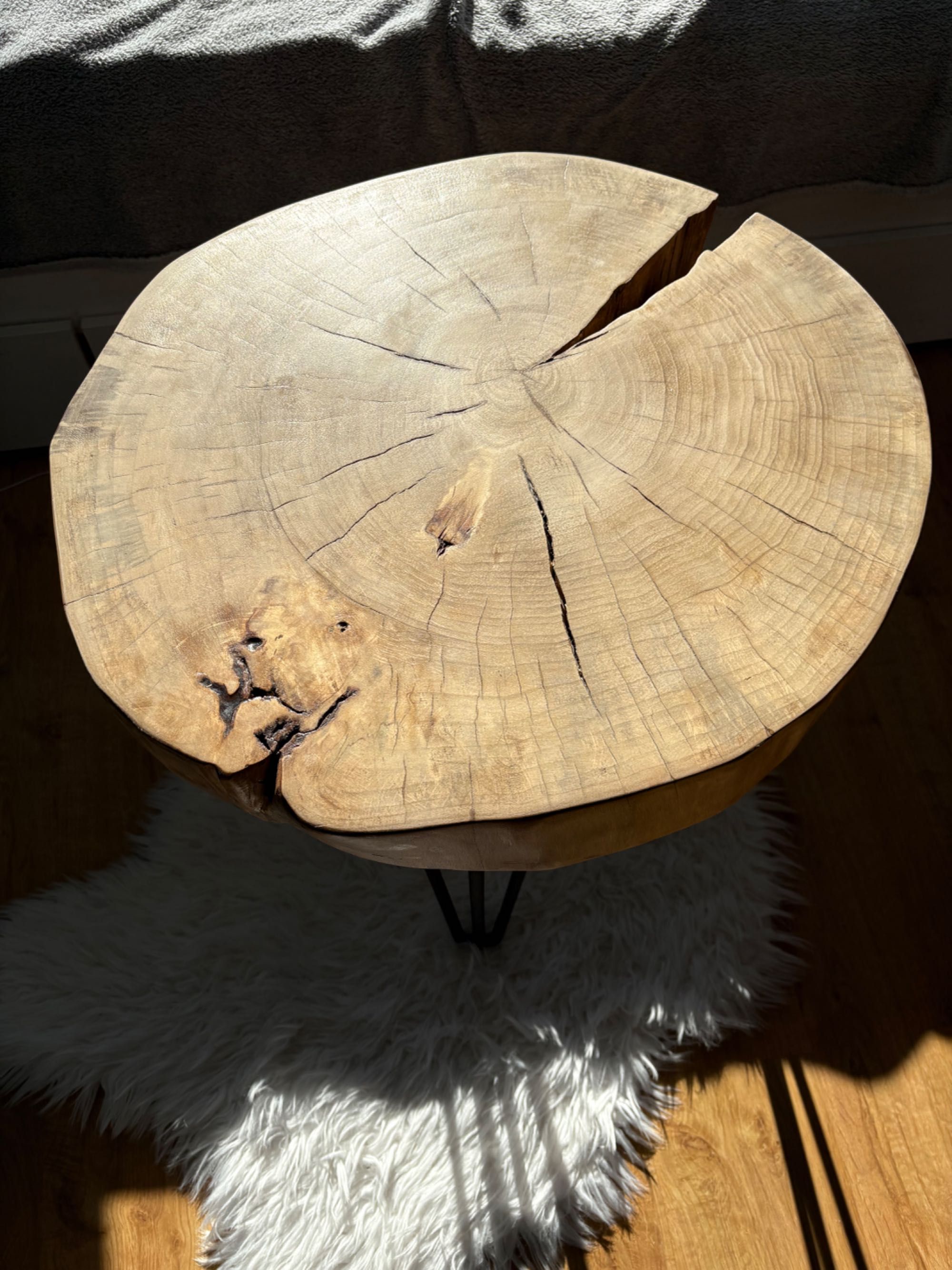 stół drewniany, stolik kawowy okrągły z naturalnego drewna handmade