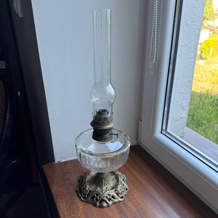 Lampa naftowa Szkło/Mosiądz początku XX wieku