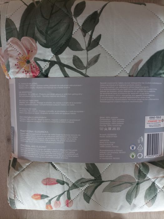 Narzuta kapa dekoracyjna pled SMUKEE 220x200cm wzór kwiaty łąka liście