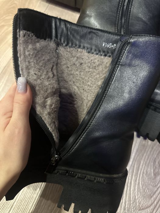 Чоботи ботфорти жіночі чорні екошкіра зима