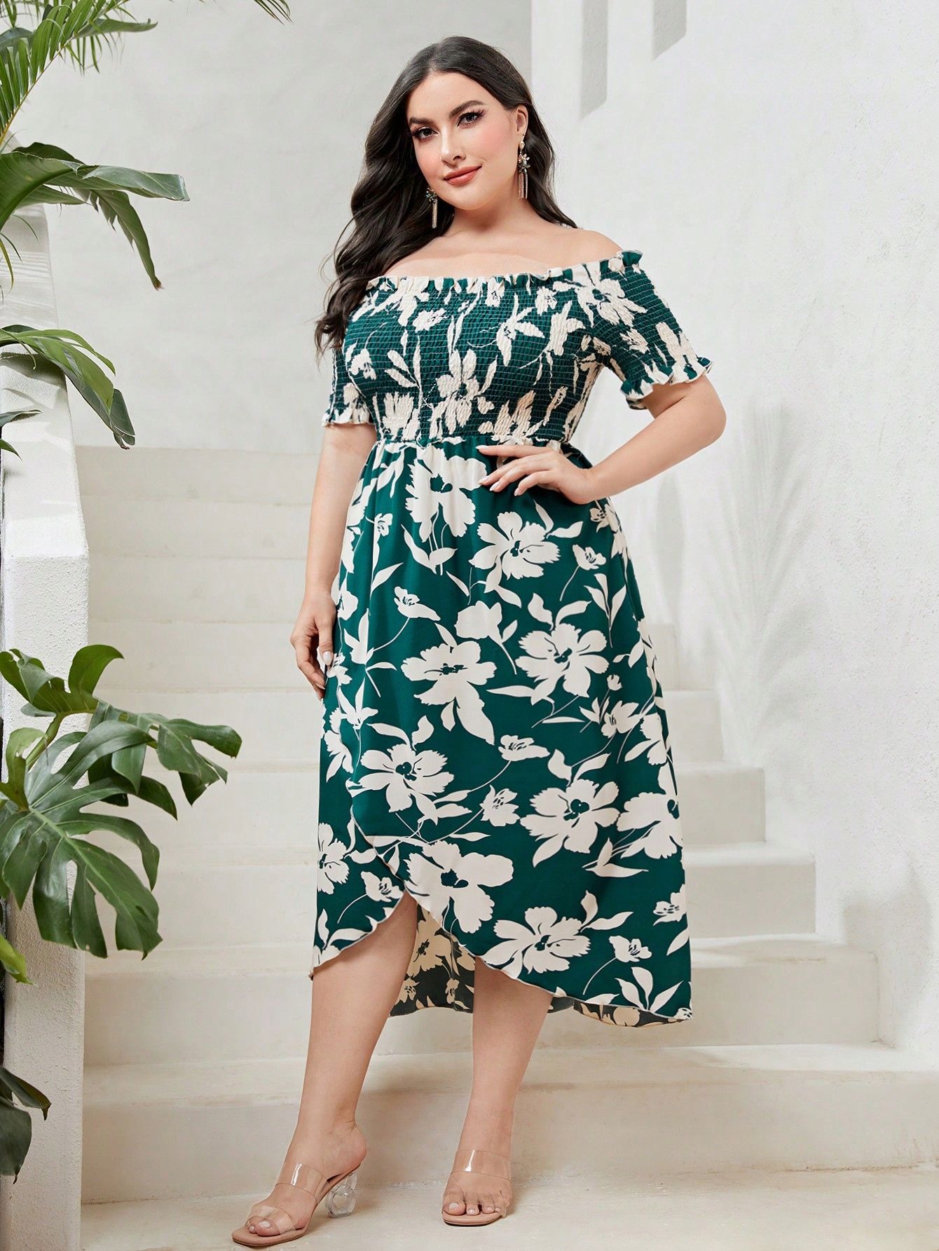Sukienka Letnia Boho W Kwiaty Hiszpanka Rozkloszowana Midi Shein Xl