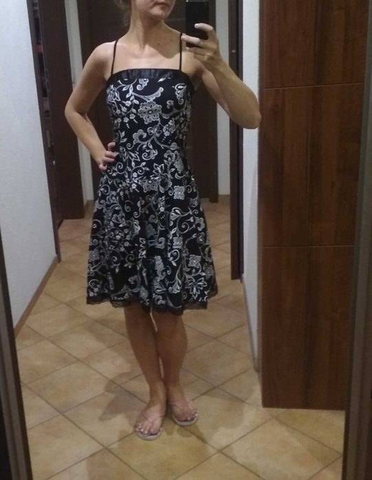 Sukienka letnia czarna w białe wzory roz. 40