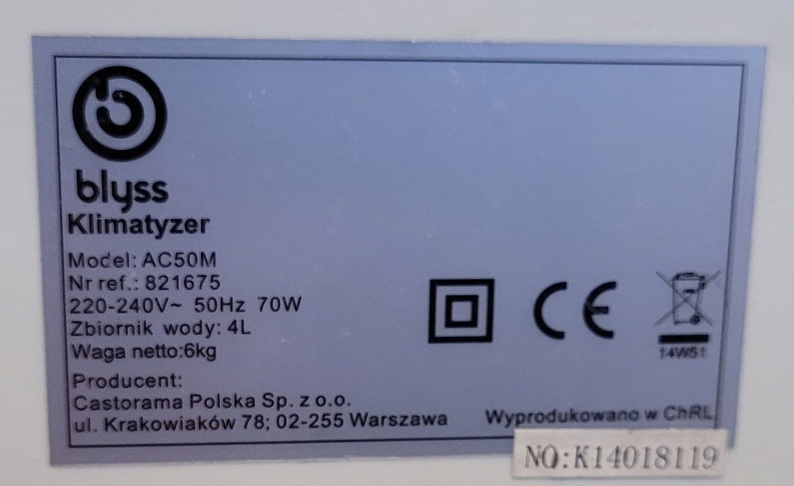 Klimatyzer Blyss Alvin 4 l, sprawny, OKAZJA!