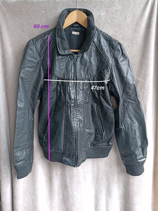 Czarna skóra naturalna kurtka pilotka damska skóra naturalna BikBok M