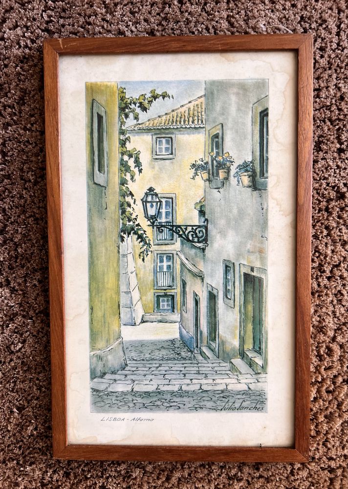 Pintura aguarela assinada por Júlio Sanches 1913