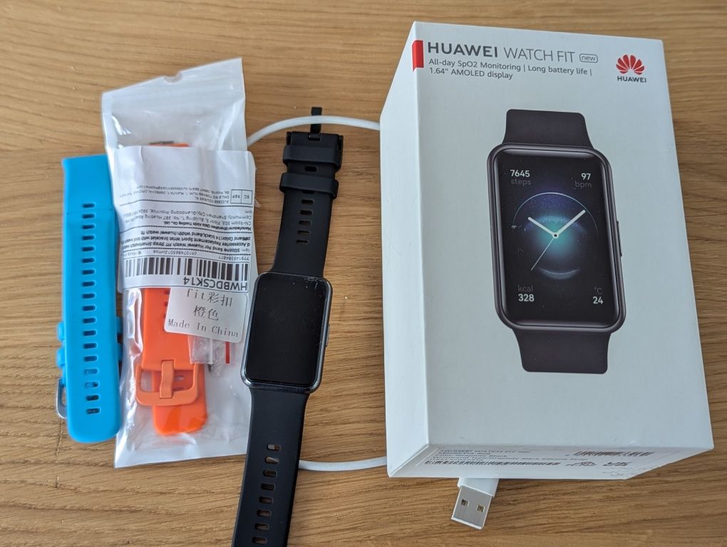 Huawei watach fit czarny zniszczony smartwatch zegarek + opaski