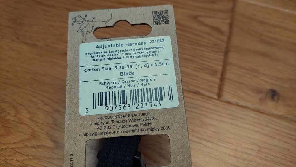 szelki spacerowe Amiplay Eco – czarne, rozmiar S