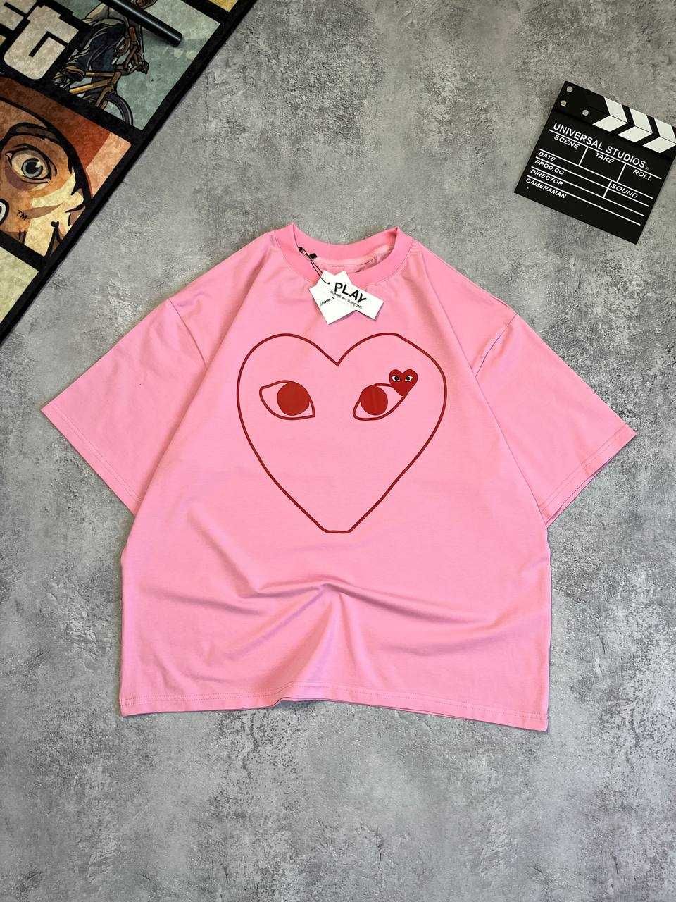 Розовая Оверсайз Футболка PLAY Comme des garcons(Heart) с бирками