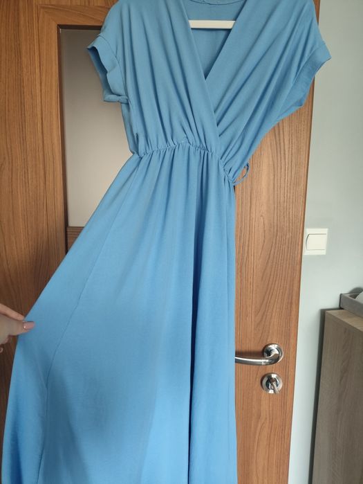 Długa sukienka niebieska letnia włoska