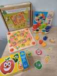 Drewniany zestaw Montessori, memory, drewniane puzzle owoce i warzywa,