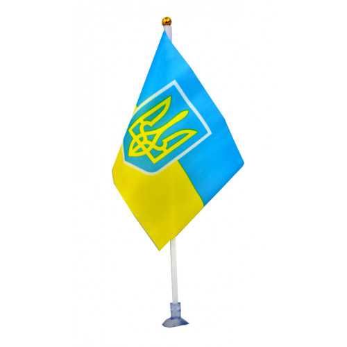 2 прапорці Жовто-блакитний Україна + Тризуб, 14х21 см, з присоскою