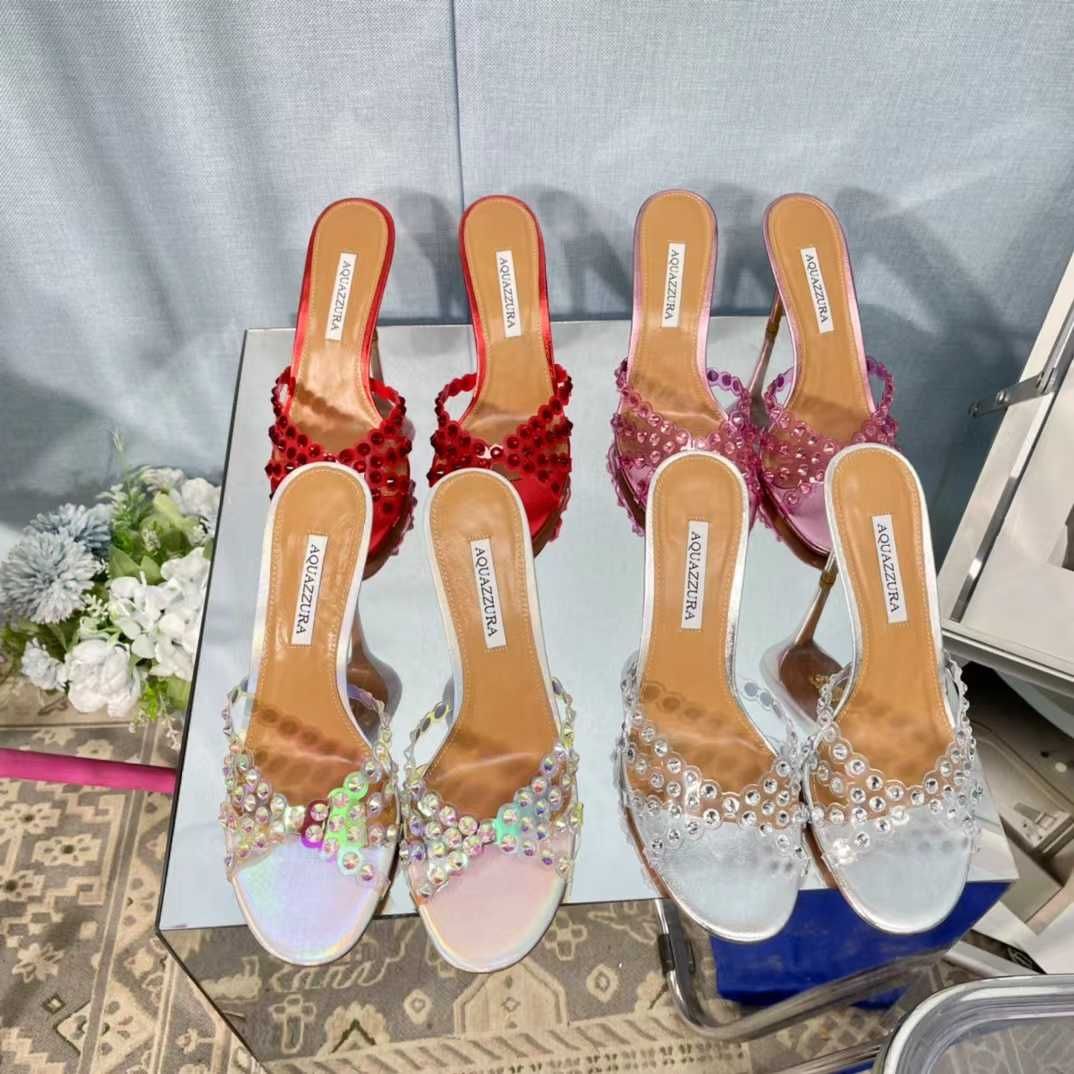 Aquazzura Klapki na szpilce PVC w cyrkoniach 8 kolorów roz od 35 do 42