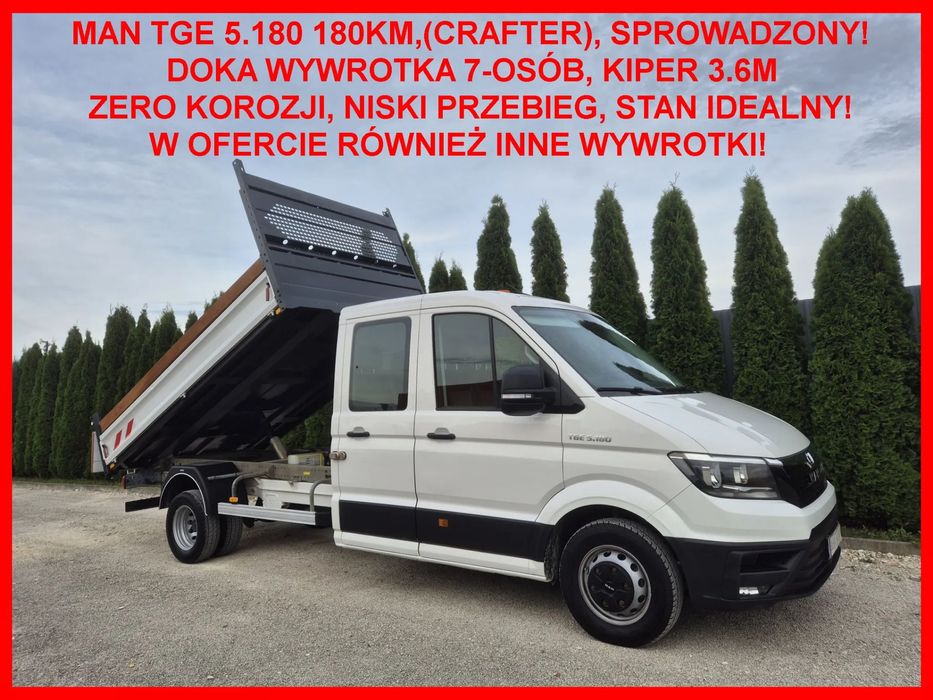MAN MAN TGE 5.180 180KM  Brygadówka Doka wywrotka 7-osób, Crafter, Iveco, 190tys, Sprowadzony!
