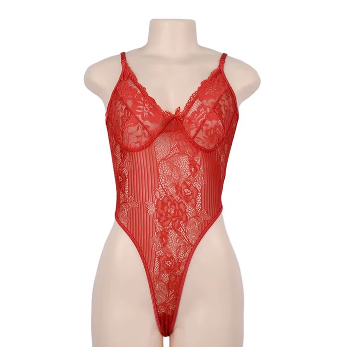 Sexowne Przeźroczyste i Zmysłowe Koronkowe Damskie Body - XL