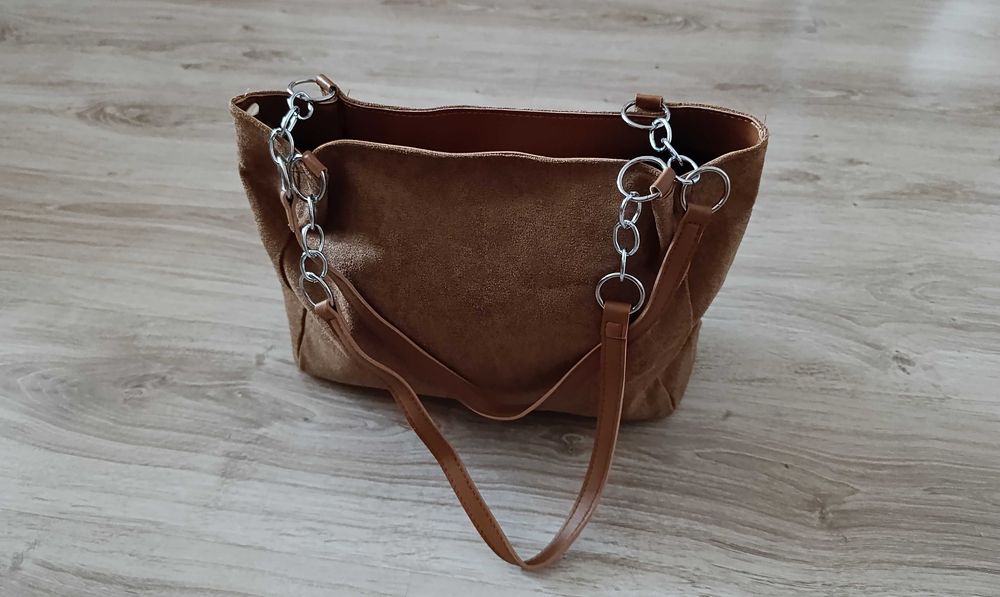 Nowa damska stylowa torebka z materiału z zamszu/ torba worek brązowa