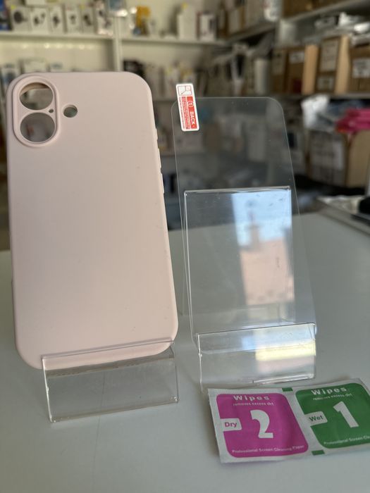 Szkło hartowane i etui silikonowe MagSafe pudrowy róż do IPHONE 16