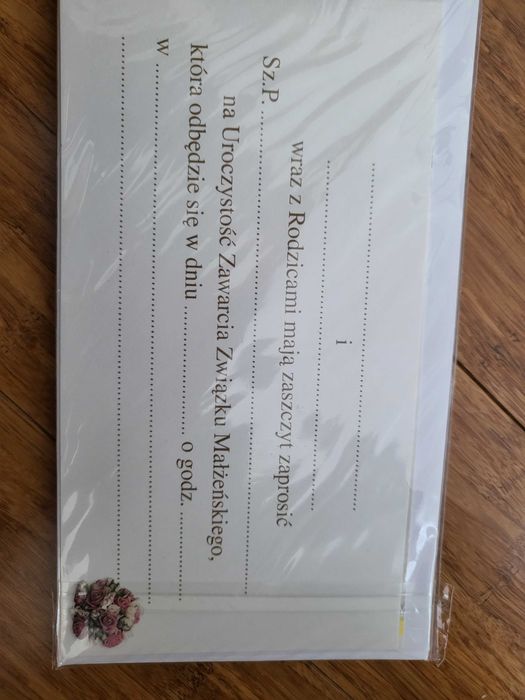 Zaproszenia na slub + koperty, 20szt