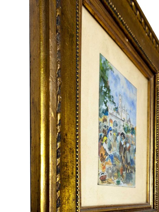 Pintura aguarela romaria igreja | Alfredo Morais