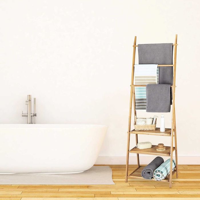 Toalheiro de pé em escada dobrável bambu 152 x 53 x 31 cm ENVIO GRÁTIS