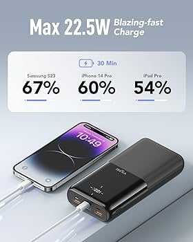 VIYISI Power Bank 30000 mAh, 22,5 W PD QC 3.0, com 3 entradas-4 saídas