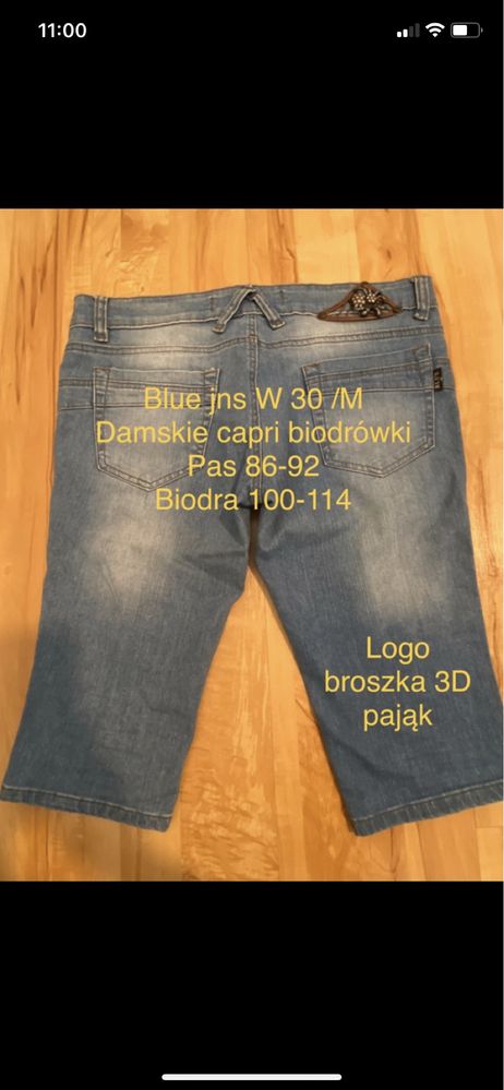 Blue jns damskie biodrówki rybaczki capri 30 M niebieskie 3D pająk