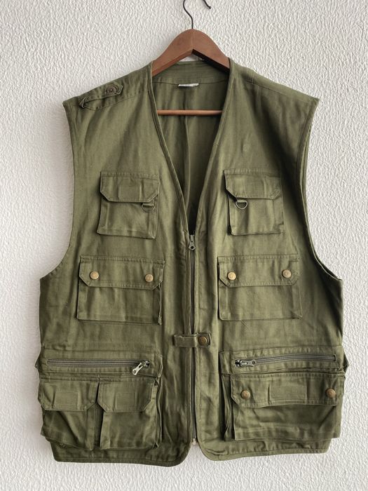 Colete L verde caqui de tecido varios bolsos