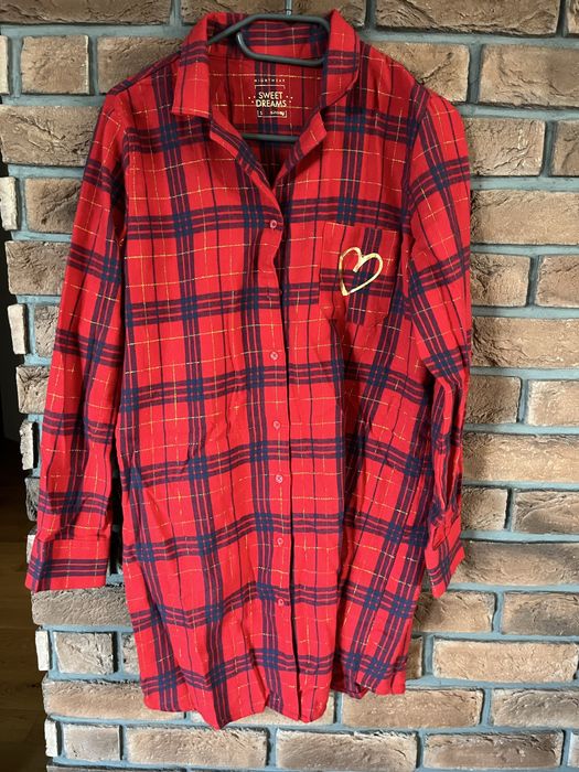 Świąteczna koszula nocna czerwona w kratkę rozmiar S