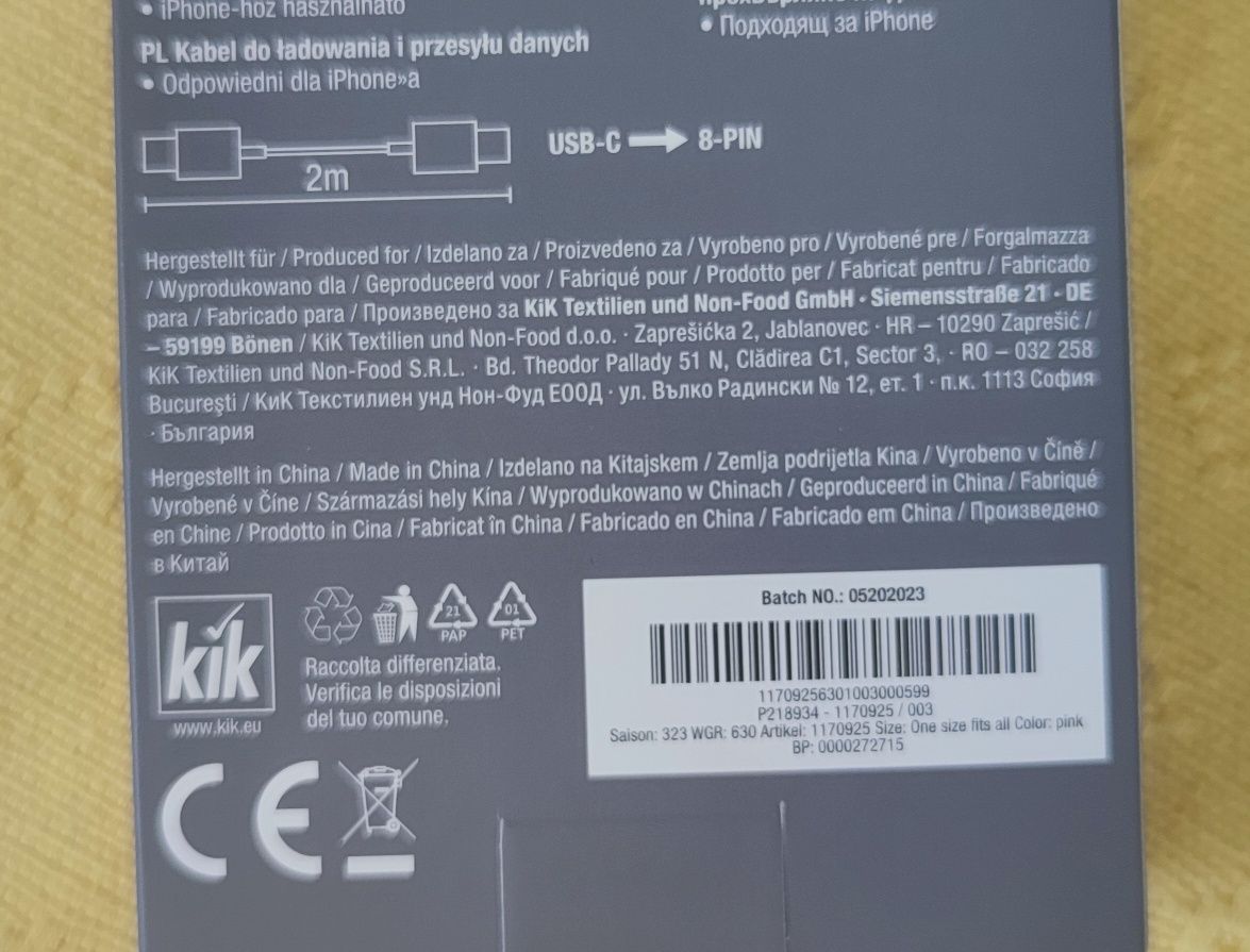Kabel do ładownia i przesyłania danych iPhone