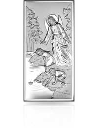 Obrazek srebrny Anioł Stróż, prostokąt, 12 x 24 cm